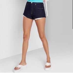 NWT Wild Fable Super High Rise Cheeky Shorts Dark Wash Cut Off Hem Size 2